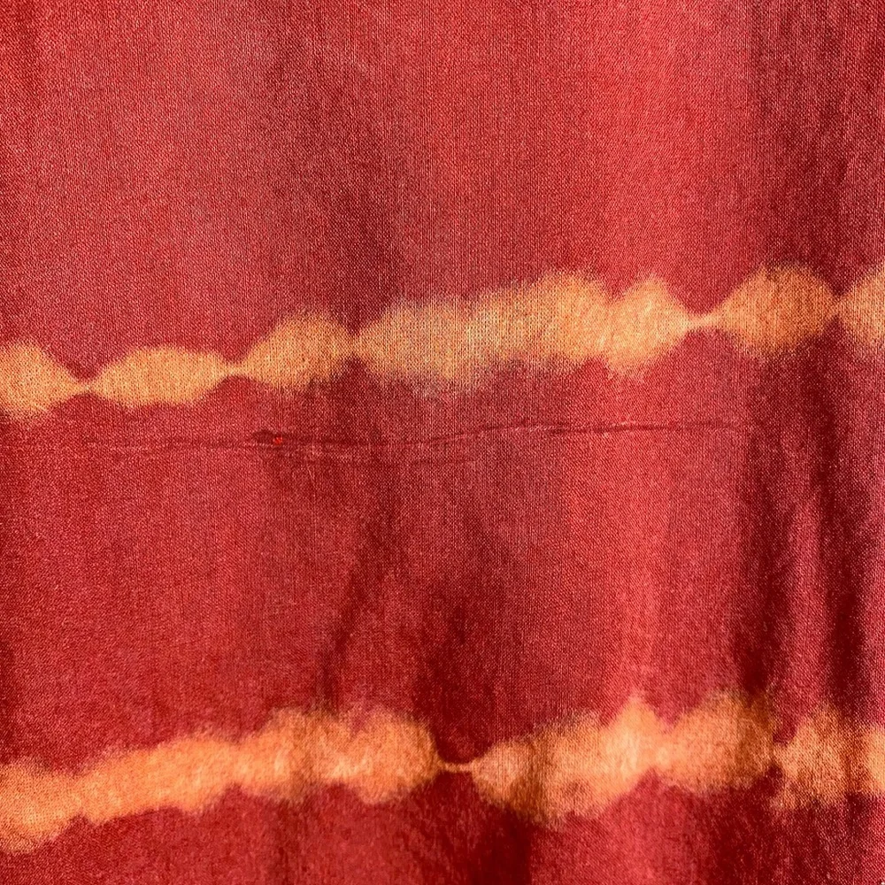Soft Surroundings Silk Shibori Dye Brick Red Rust Duster Cardigan Suede Cotton